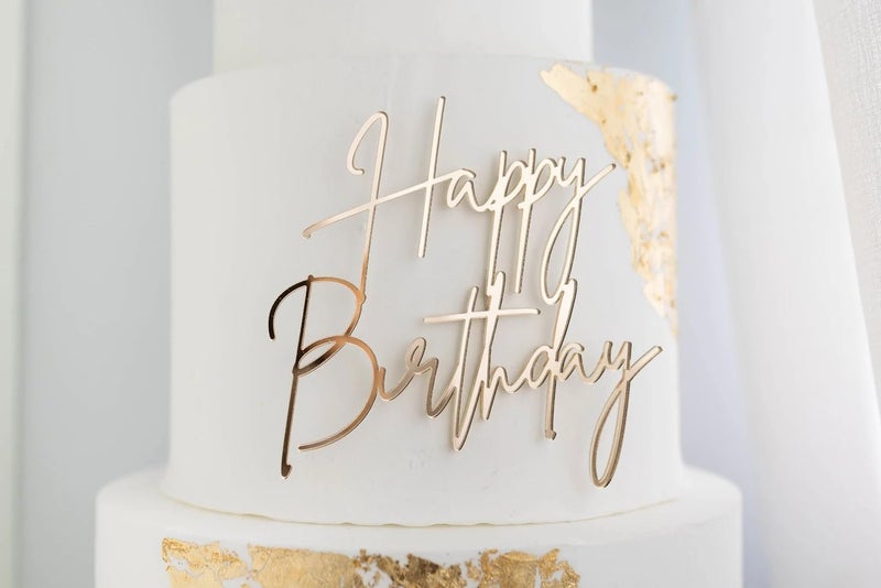 QPARTYFIRE 1PCS Happy Birthday Cake Topper Gold Mirror Acrylic Boy or Girl Cake Sign Decorations Birthday Cake Charm Supplies for Birthday Party Cake Dessert - Image 1